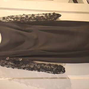 Elegant Black Dress with Floral Sleeves